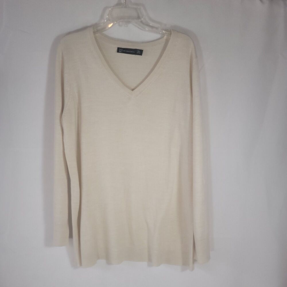 New York & Co Women's XXL V-Neck Pullover Sweater Creamy Ivory Knit Long Sleeves